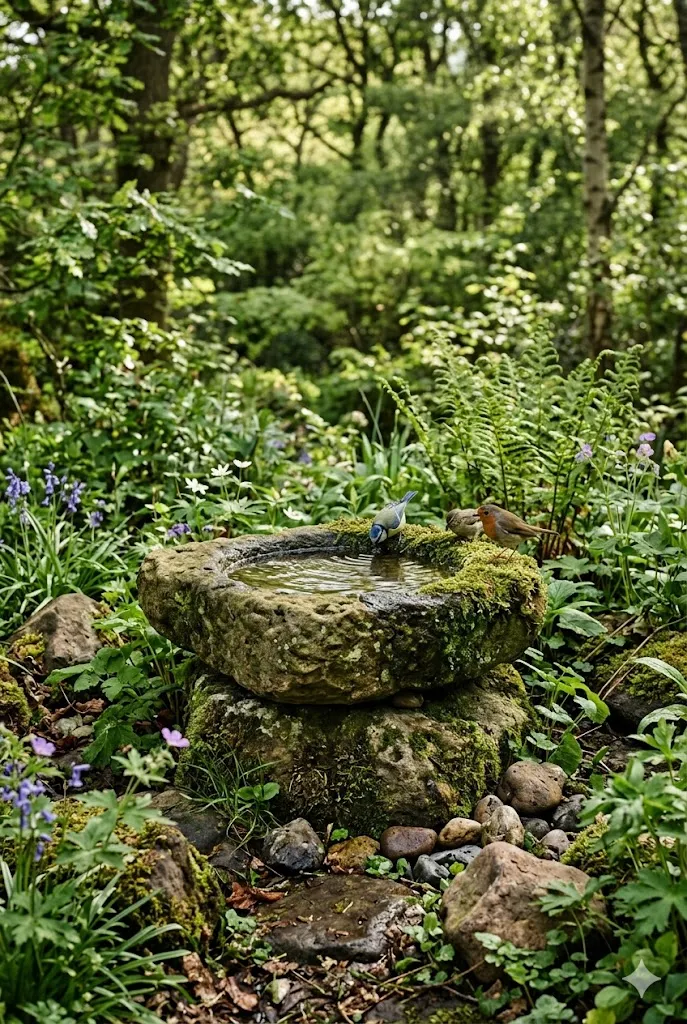 14 Charming Bird Bath Ideas for Landscaping | Garden Design Inspiration 3 Natural Stone Bird Bath
