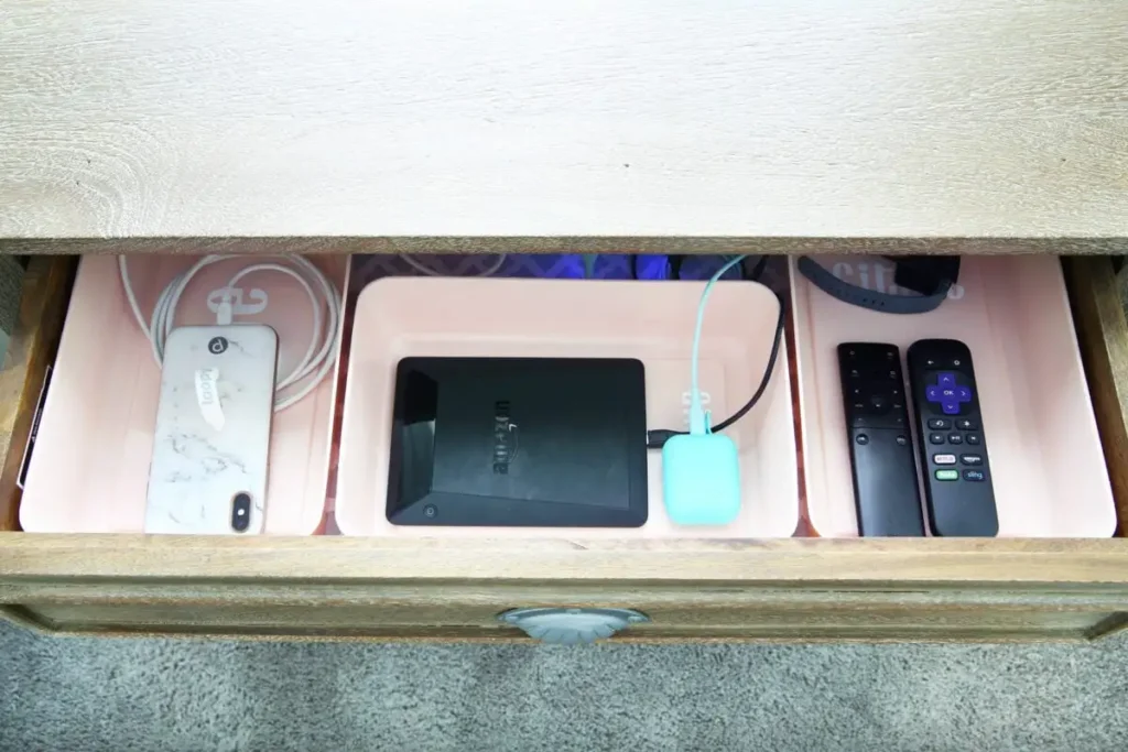 10 Clever Ways to Hide Chargers, Cables & Tech Clutter in Your Bedroom 4 Nightstand Drawer Charger Station Bigger 1200x800 1