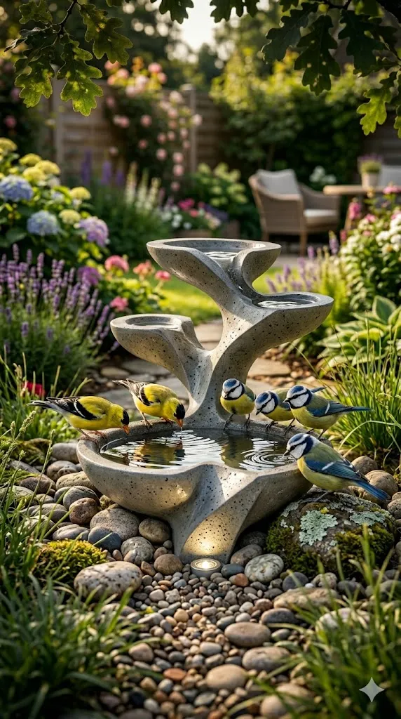 14 Charming Bird Bath Ideas for Landscaping | Garden Design Inspiration 11 Sculptural Concrete Bird Bath