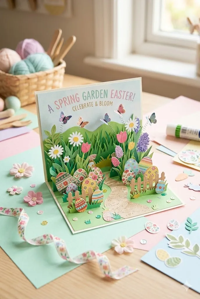 20 Easy Easter Handmade Cards: Beautiful DIY Easter Card Ideas for Spring 20 Spring Garden Easter Card