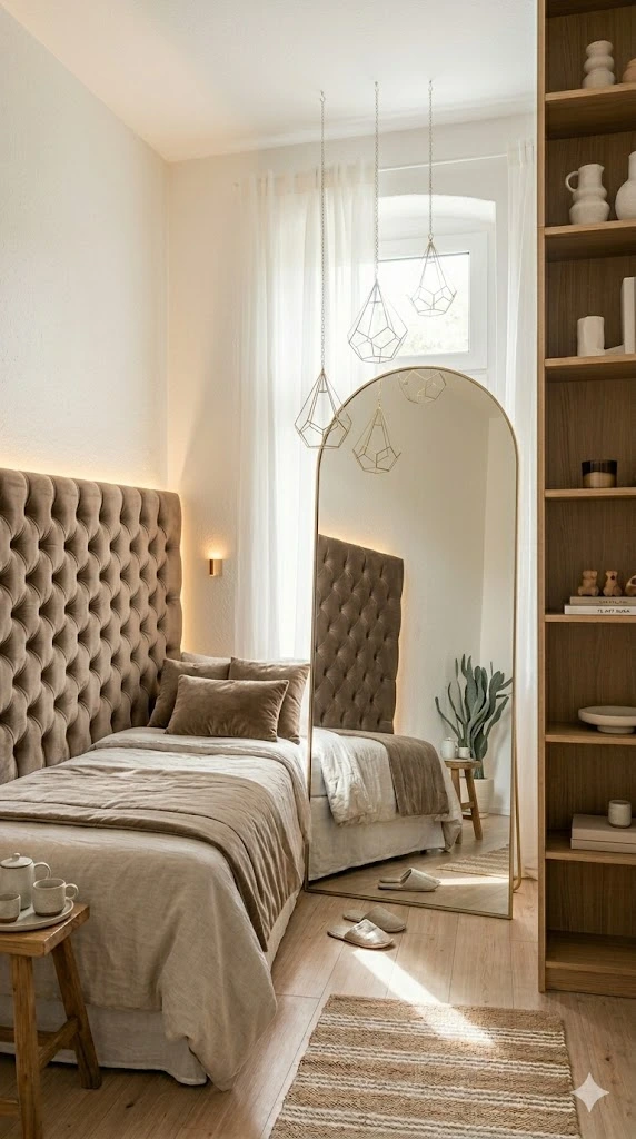 15 Aesthetic Small Bedroom Ideas: The Ultimate Guide to Cozy, Small-Space Living 8 Statement Headboard Focus