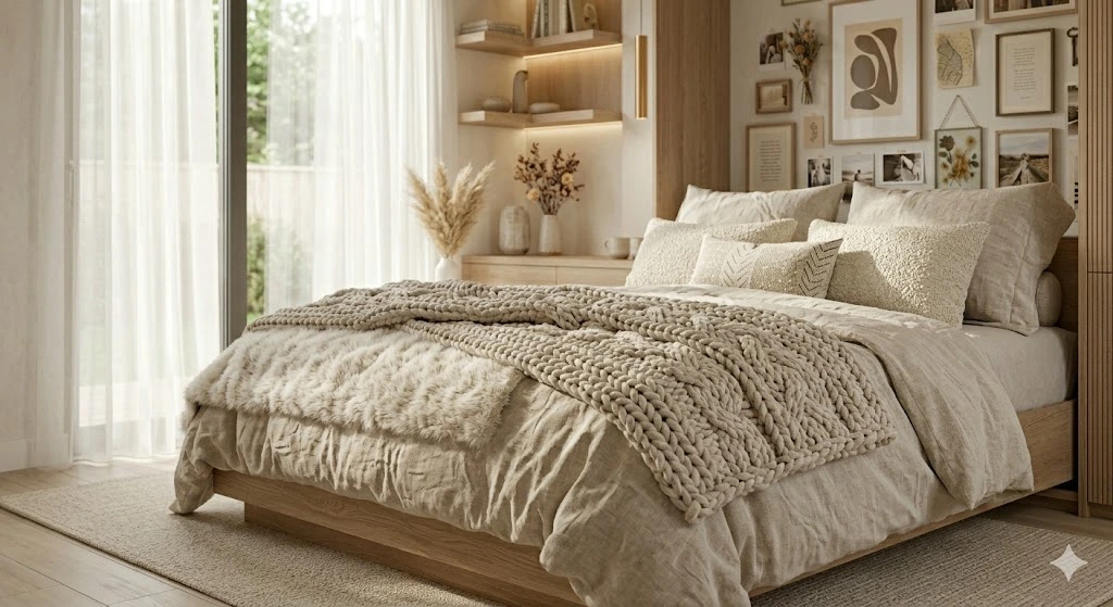 15 Aesthetic Small Bedroom Ideas: The Ultimate Guide to Cozy, Small-Space Living 10 Texture Layering Over Pattern