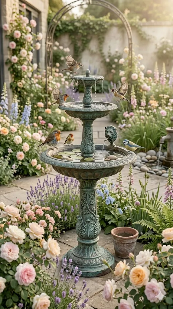 14 Charming Bird Bath Ideas for Landscaping | Garden Design Inspiration 12 Tiered Fountain Bird Bath