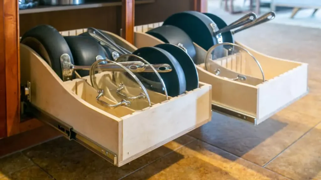 Pots and Pans Storage Ideas for Any Kitchen 10 diy pot pan pullout easy kitchen cabinet organizer