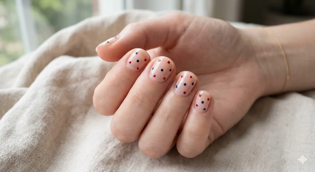 Minimalist red white and blue dot nails