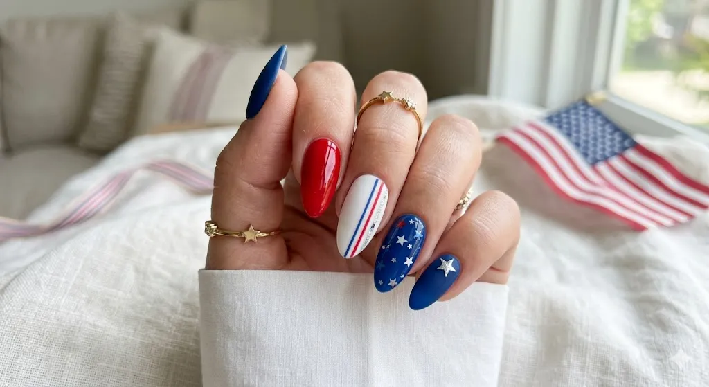 Mixed texture patriotic nails