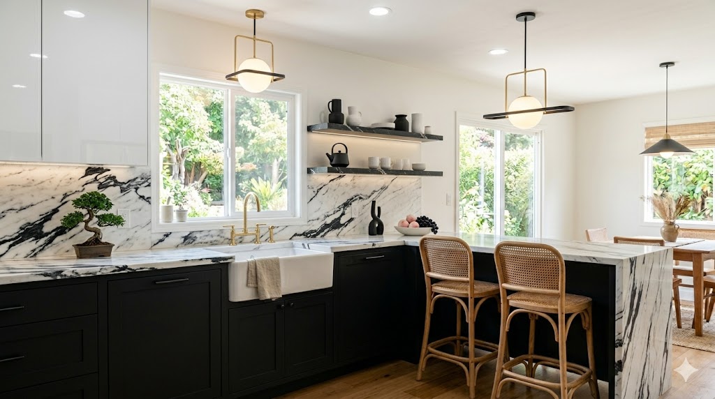 15 Two Tone Kitchen Cabinet Paint Ideas for a Stunning Kitchen Transformation in 2026 9 black lower cabinets