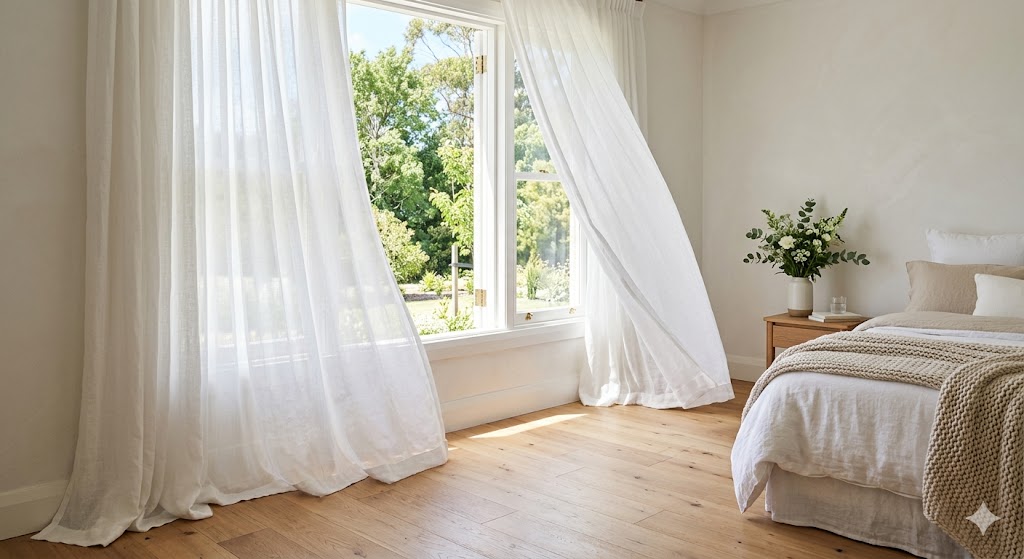 11 Budget-Friendly Bedroom Accessories to Transform Your Space 3 flowing sheer white linen curtains