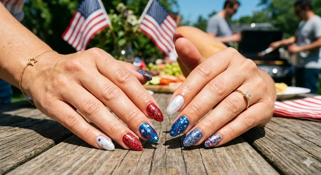 glitter bomb patriotic nails 2
