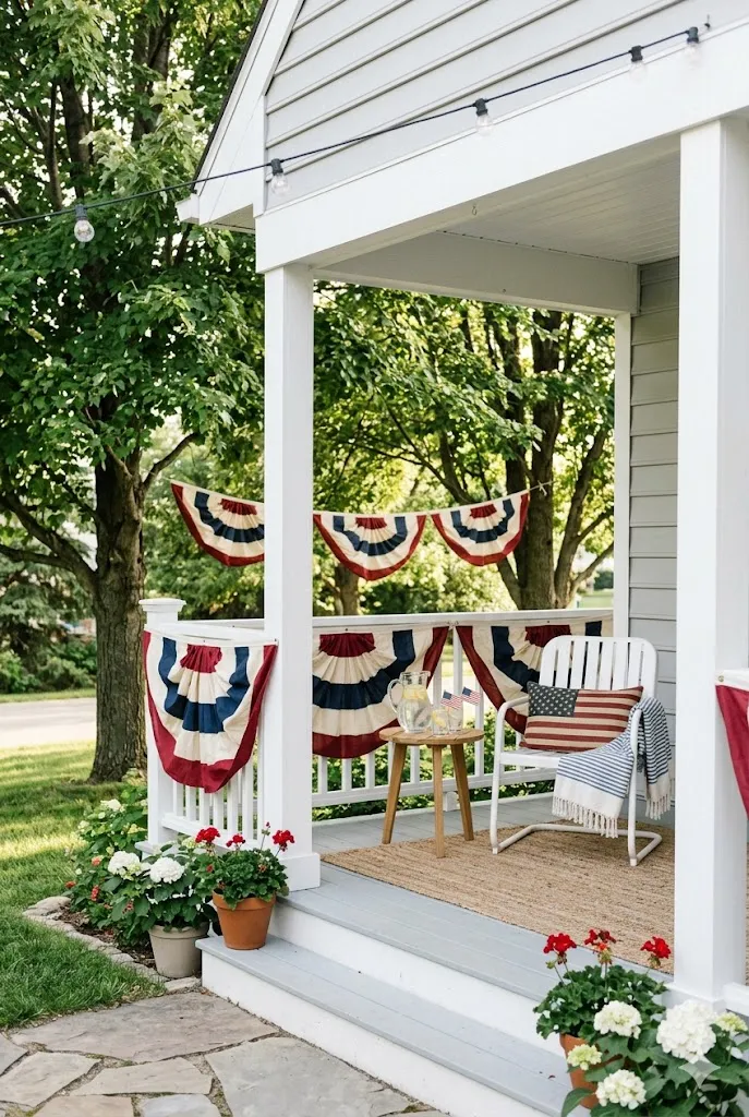 How to Decorate for Memorial Day Outside: 15 Patriotic Outdoor Ideas for a Memorable 2026 Celebration 3 patriotic bunting draped across railings