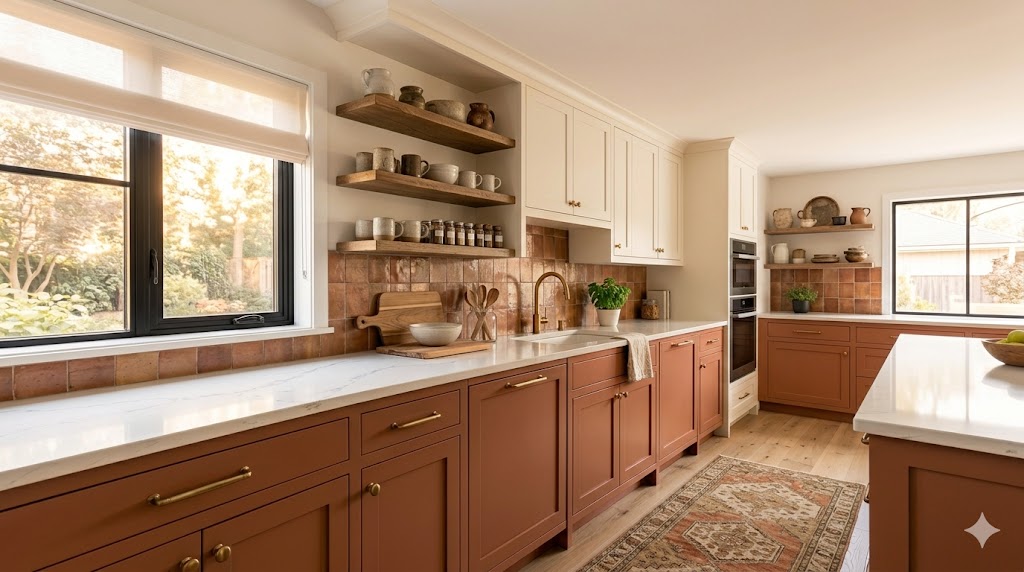 15 Two Tone Kitchen Cabinet Paint Ideas for a Stunning Kitchen Transformation in 2026 7 terracotta lower cabinets