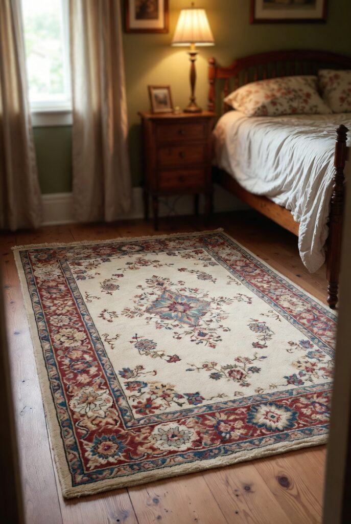 13 Vintage Grandma Bedroom Decor Ideas for a Warm & Nostalgic Home 9 Floral patterned area rug