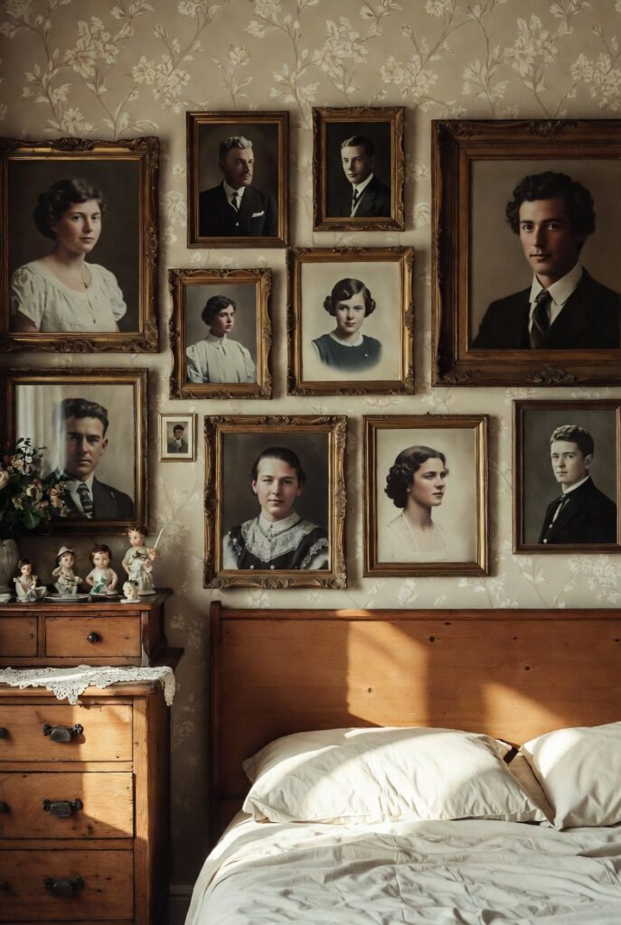 13 Vintage Grandma Bedroom Decor Ideas for a Warm & Nostalgic Home 7 Gallery wall of vintage family photos