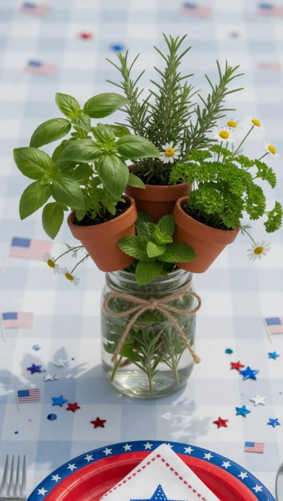 13 Stunning Summer Table Centerpieces to Brighten Your Gatherings 7 Small potted fresh herbs grouped as table centerpiece