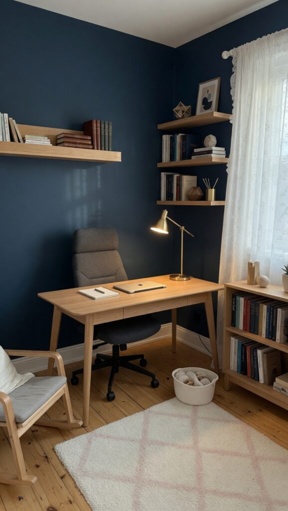 17 Room Color Schemes to Transform Your Home in 2026 8 home office with navy blue walls