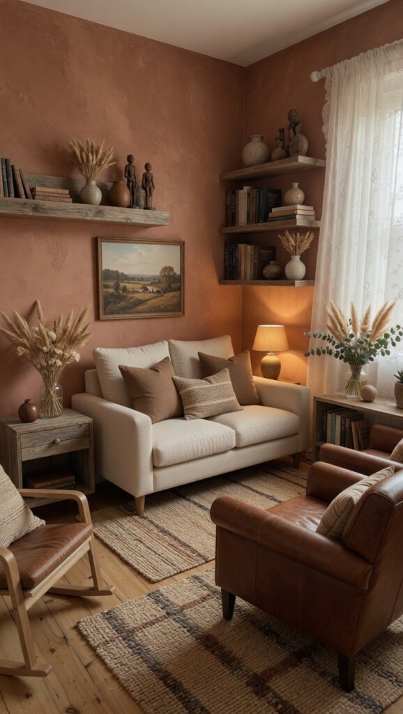 17 Room Color Schemes to Transform Your Home in 2026 11 living room with terracotta accent wall